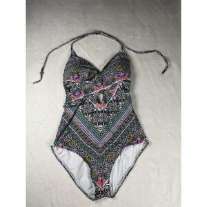 Laundry by Shelli Segal One Piece Swimsuit Small Boho Halter Keyhole Tie Waist